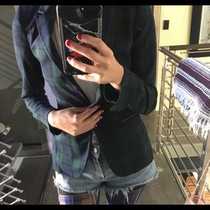 Blue green plaid blazer